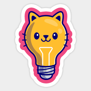 Cute Bulb Cat Cartoon Illustration Sticker